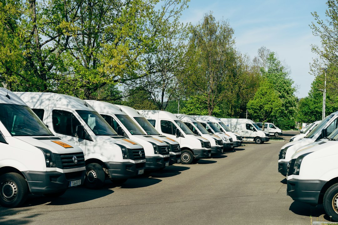 Row of commercial vans in a fleet